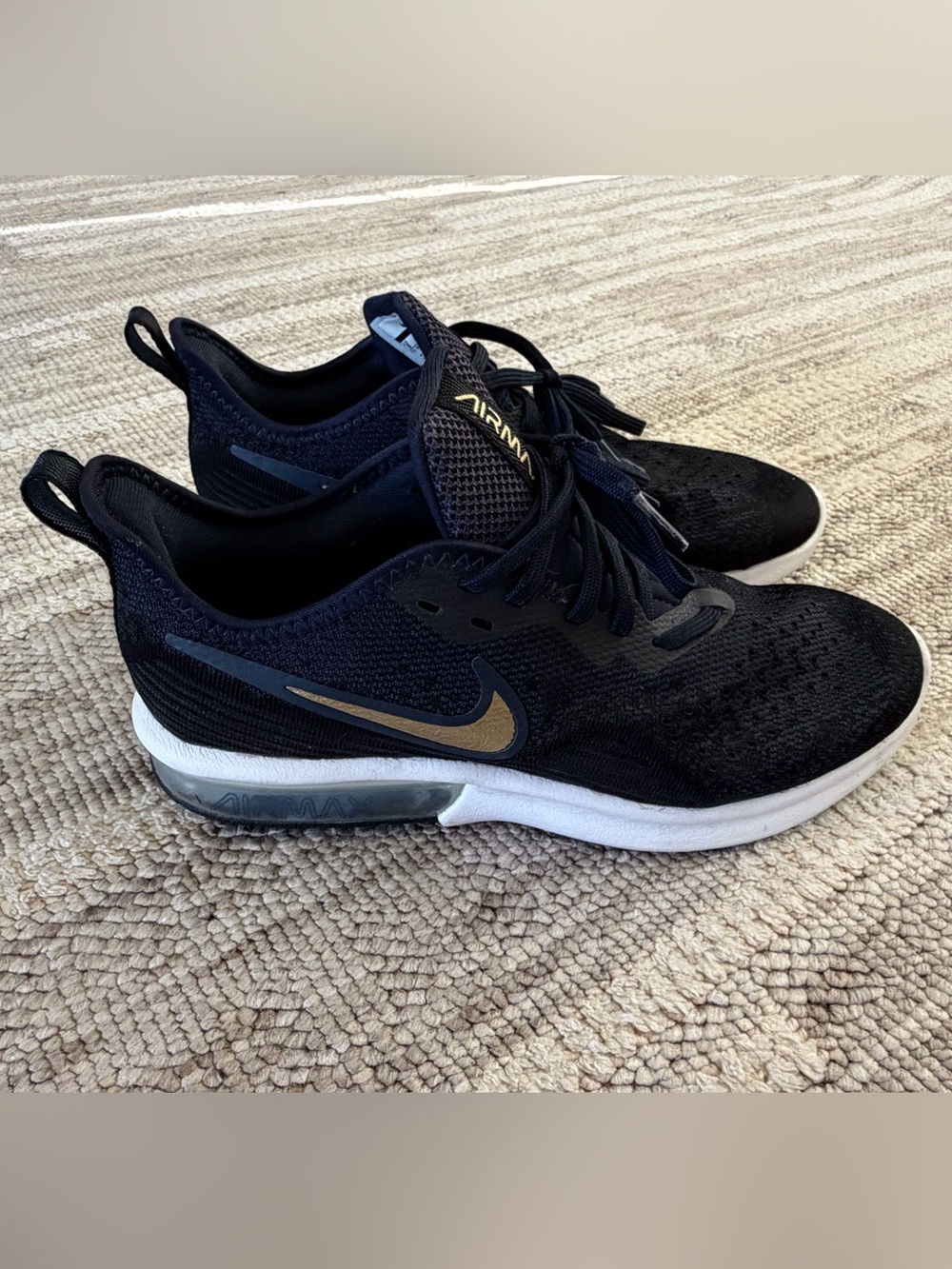 Nike Air Max Sequent 4 Dark Navy Blue Black Metallic Gold Sneakers Women Size 8